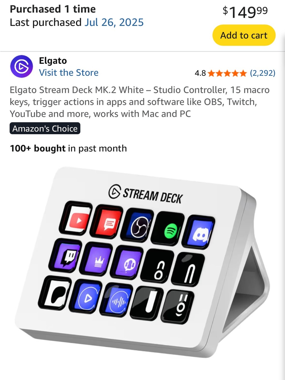 Stream Deck MK.2 White - 15-Key Studio Controller